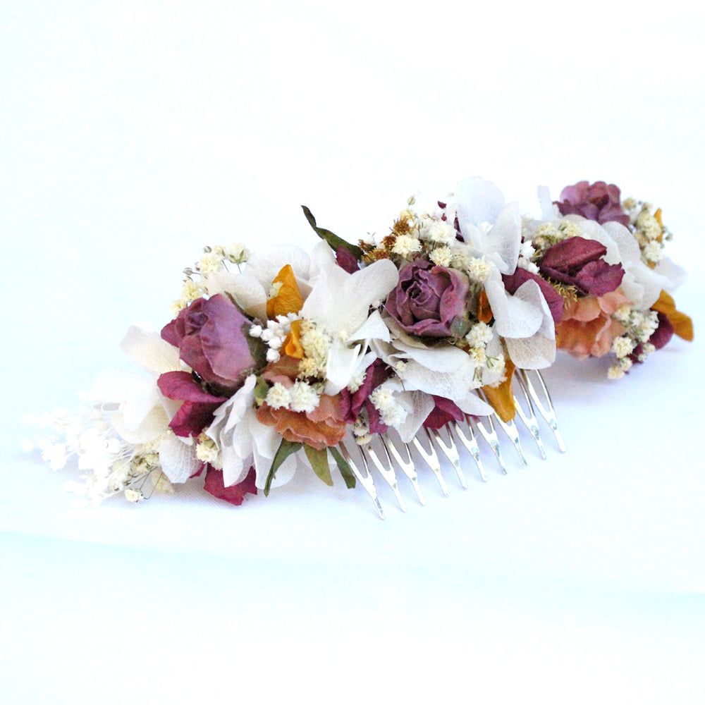 Peineta rosas, mostaza y blanco